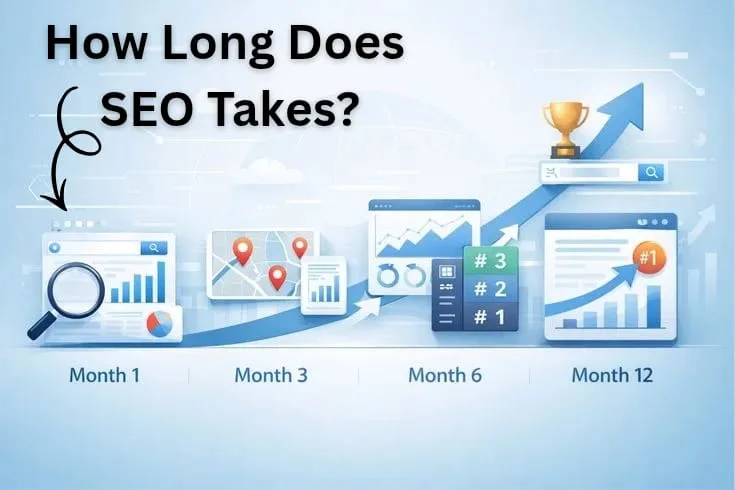 Realistic SEO timeline concept showing growth over months