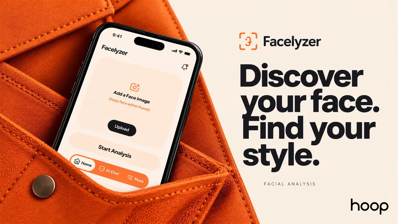 Facelyzer AI facial analysis app: face shape detection, AI styling advice, celebrity face match and hair and beard suggestions across two mobile screens