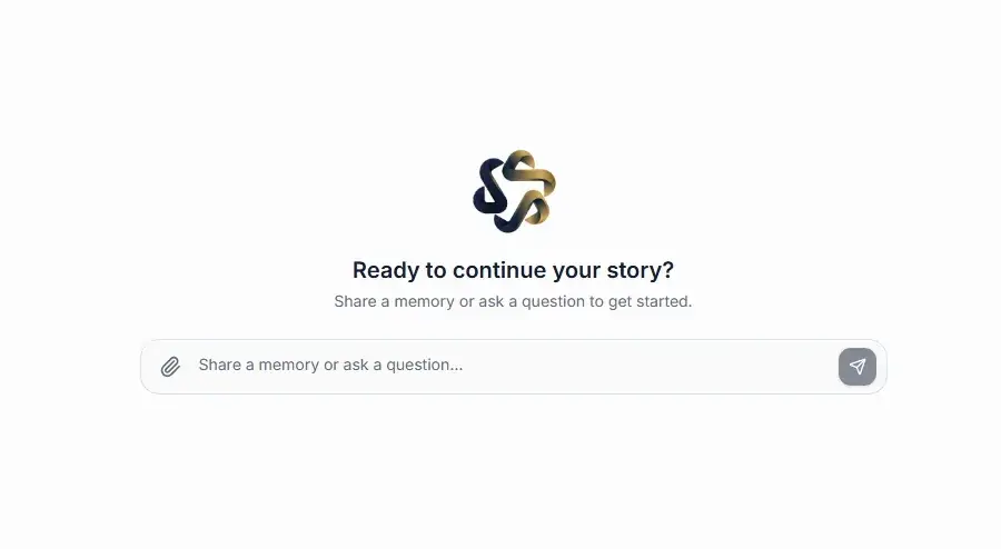 LegacyStream AI chat prompt: Ready to continue your story, share a memory or ask a question