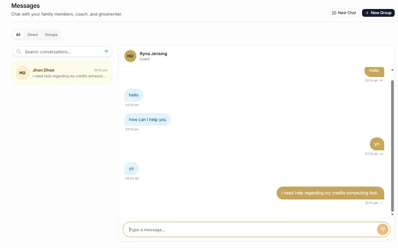 LegacyStream AI Messages: chat with family members, coach and ghostwriter in one inbox