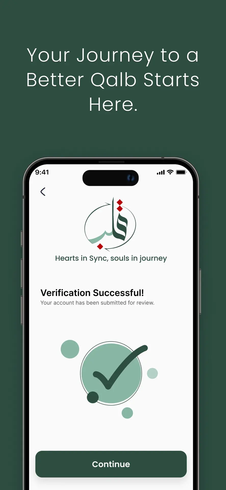 QalbSync account verification successful confirmation screen