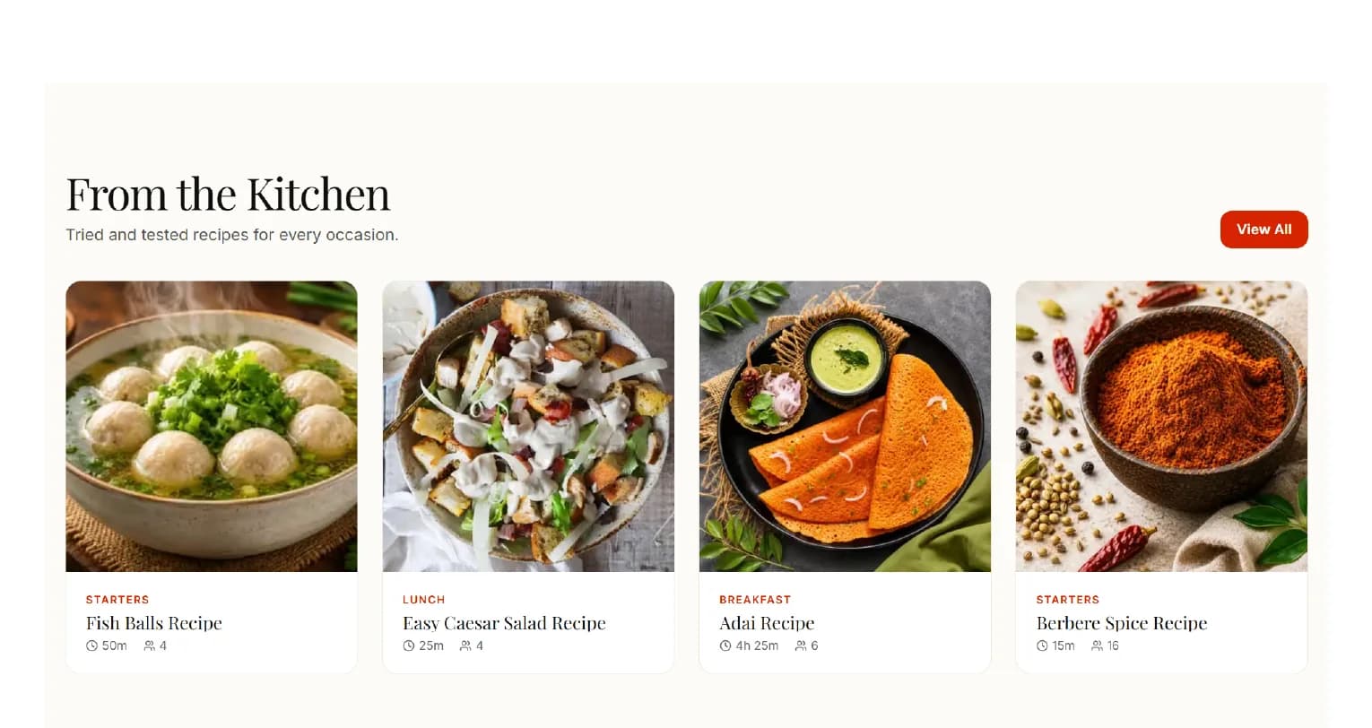 LaGrub recipe cards including Fish Balls, Caesar Salad, Adai and Berbere Spice