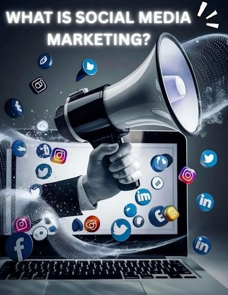 Social media marketing concept with engagement and platform icons