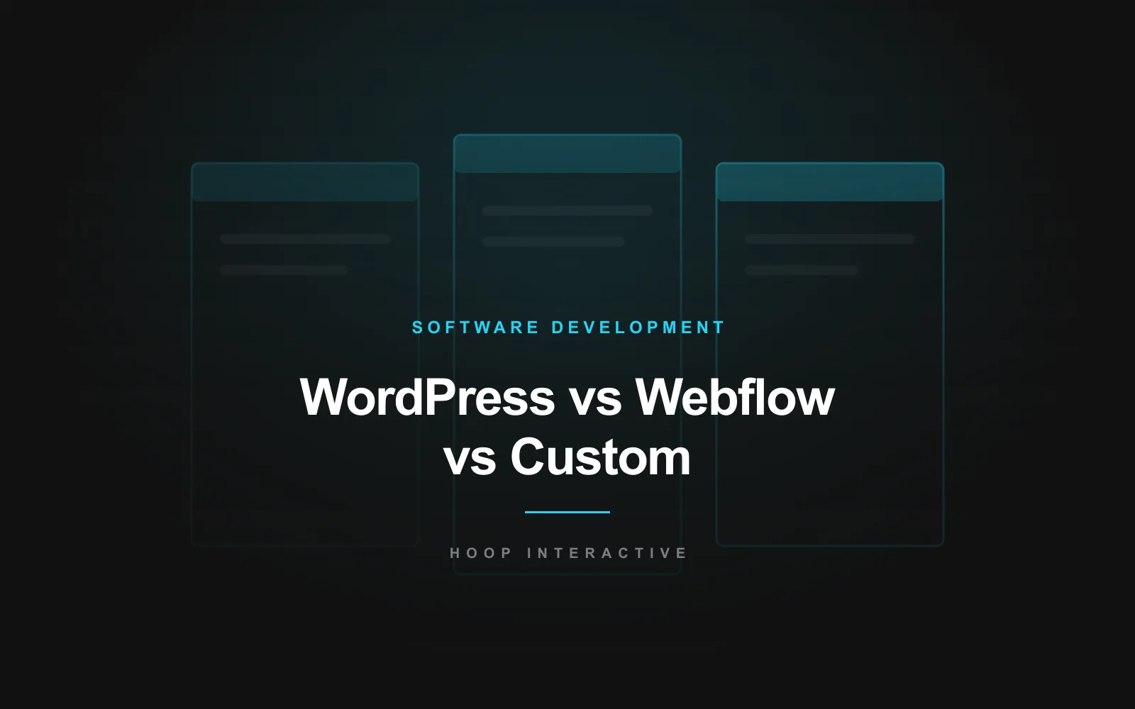 Three content management system panels compared side by side on a dark title card