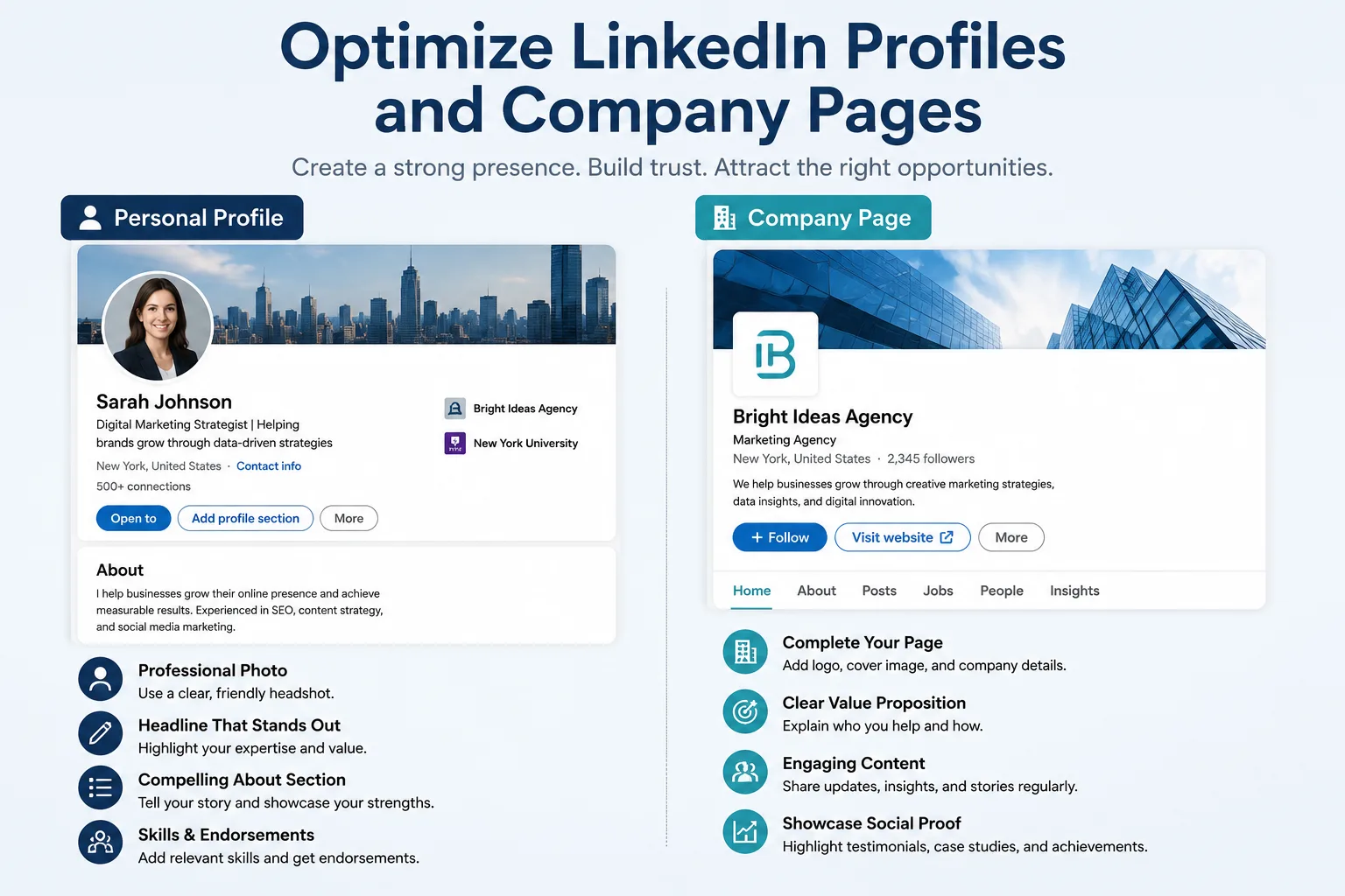 LinkedIn content and company page optimization