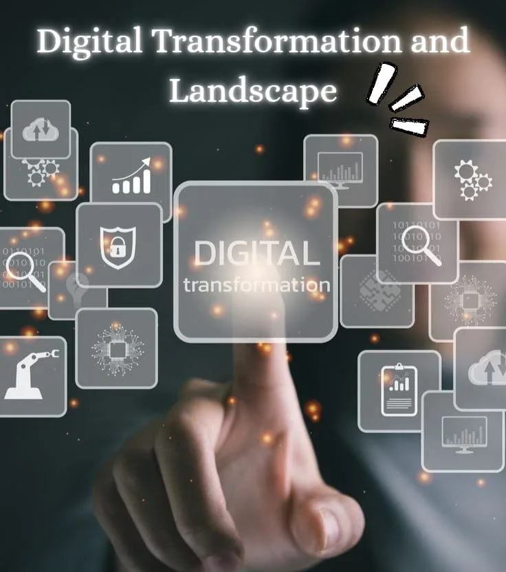 Digital transformation concept with a hand touching cloud, data, and automation icons